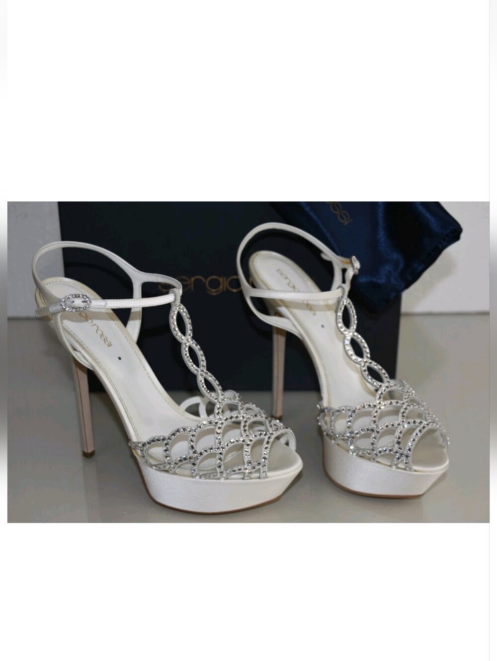 Sergio Rossi Silver crystal platform heels